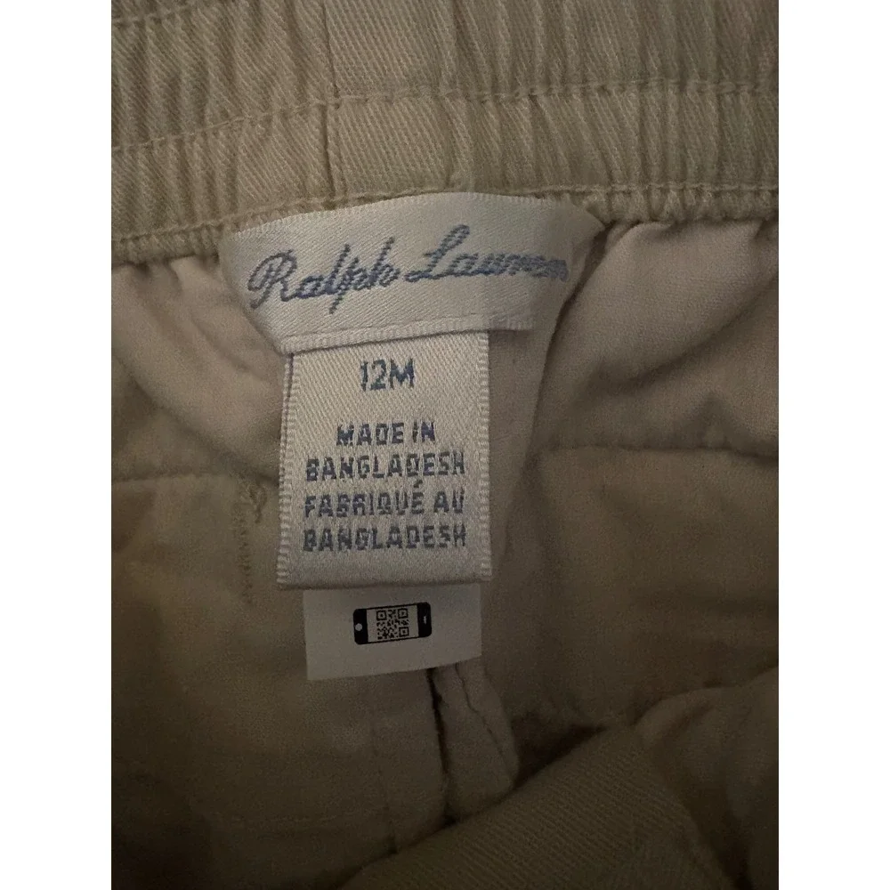 Ralph Lauren Baby Boys Beige Chino Pants 12M Elastic Back Pony Logo Trousers
